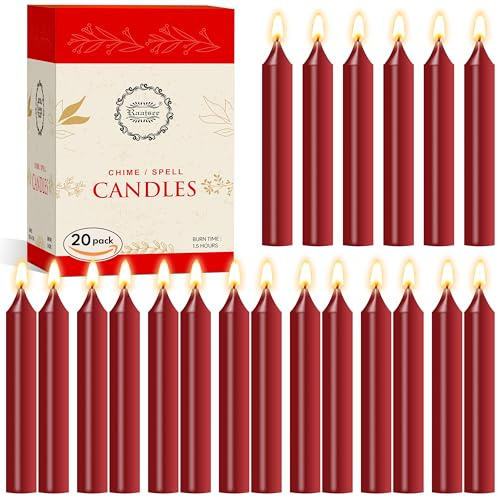 Raajsee Unscented Mini Taper Red Candles Pack of 20 | 5 Inches (H) Dinner Candle Sticks| Smokeless, and Dripless| Paraffin Wax with Cotton Wicks | Long Burning Time.