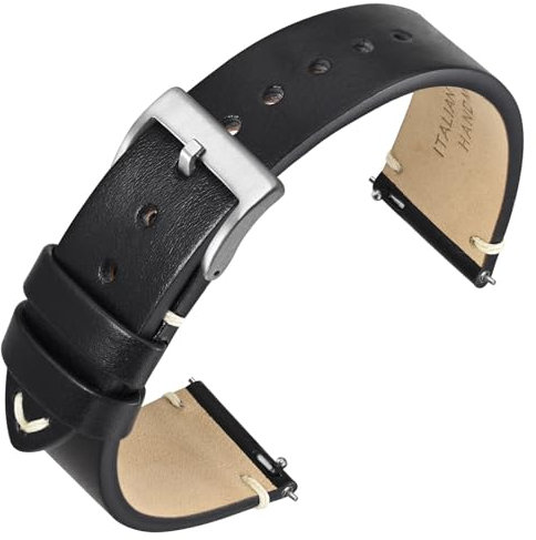 ANNEFIT Uhrenarmband 18mm für Herren Damen, Italienisches Vintage Lederarmband, Schnellverschluss Echtes Ersatzarmband (Schwarz)