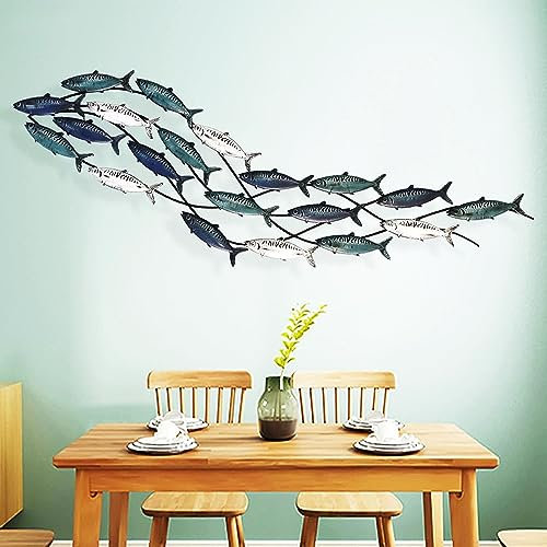 Moderne Wanddekoration aus Metall, Fischschwarm, Wanddekoration, Fischbündel, Wandskulpturen, perfekt für Küste, nautisch, Strand oder Boot, Sammler, Ferienhaus