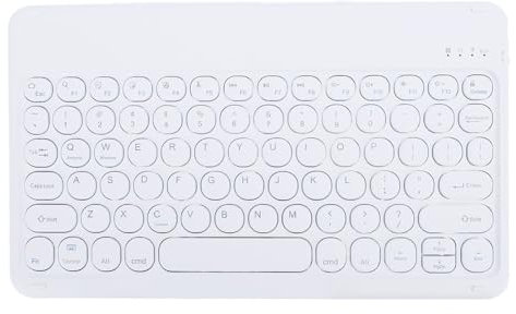 Tastiera Bluetooth, Tastiera Mini da 10 Pollici, Tastiera Ergonomica per Tablet, Smartphone, Laptop, Desktop, Tastiera Portatile Rotonda per Viaggi per il Business (WHITE)
