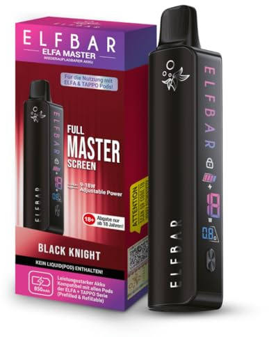 ELFA MASTER I kein Liquid kein Nikotin enthalten I 850 mAh Akku Kit I USB-C Schnellladung MTL/RDL (Black Knight)