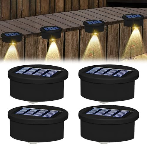 Jonuin 4 Luci solari per esterni, Luci solari per recinzione, Impermeabile Luce Solare LED Esterno Decorazione per la piscina, Giardino, Scale, Recinzioni, Terrazza (Luce calda)
