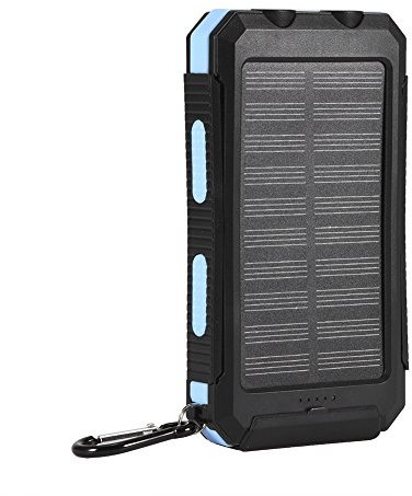 Portable Solar Power Bank DIY Kit, 10000mAh Solar Charger with Dual USB Ports & Flashlight, IP6 Protection, Compass, Fast Charge for Outdoor Camping, Hiking, Travel (Black and Blue)