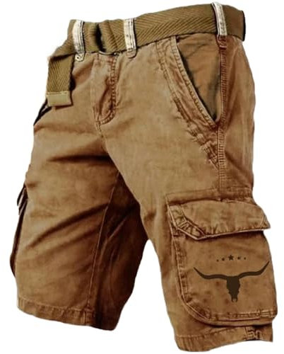 Generisch Pantaloncini cargo da uomo, lunghezza al ginocchio, stile retrò, estivi, Viking Victria, abbigliamento sportivo, tattico, elasticizzati, con tasche, leggeri, pantaloni cargo, O kaki, XL