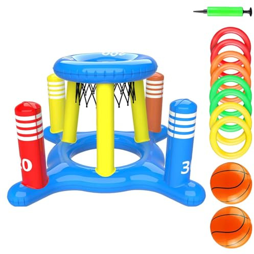 Senermter Panier De Basket Gonflable Piscine, Panier De Basket Flottant Et Lancer D'anneaux, Journée D'été Jeu Piscine De Fête en Extérieur
