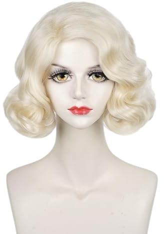 Kurze 1920er Perücke Charleston 20er Lockige Kurze Perücke Vintage für Frauen Damen Blonde Vollperücken Cosplay Kostüm Fancy Dress Flapper