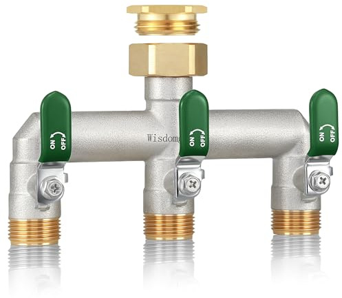 Wasserverteiler 3fach, Durchflussstarker 3 Wege Verteiler Wasser | Vernickelt Messing Wasserhahn Verteiler,Garten Verteiler 3 Wege mit Verlängerungsgriffen,1-Zoll-Anschluss mit 3/4'' Adapter