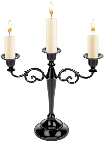 QWORK® Schwarzer 3-Armig Kerzenständer – Moderner Vintage-Kandelaber für Hochzeiten und Wohndeko