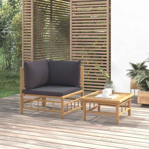 QZZCED Gartenmöbel-Set aus Bambus mit Couchtisch und gepolsterten Kissen für den Außenbereich, modulares Design und langlebiges Material