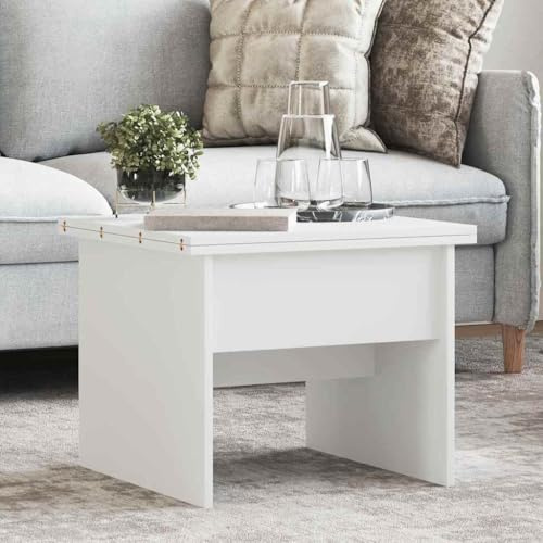 QUAHEAS Couchtisch Weiß 55 x 54,5 x 45 cm, Holzwerkstoff, ausziehbar und höhenverstellbar, fleckenresistent, ideal für Wohnzimmer, modernes Design, vielseitig einsetzbar
