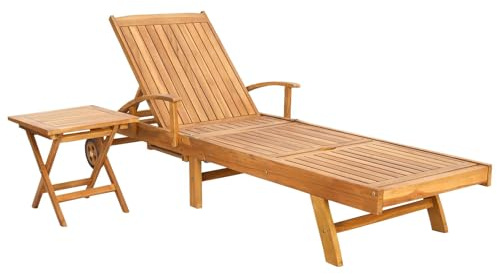 vidaXL Sonnenliege mit Tisch Braun Massivholz Teak, Garten und Terrasse, Moderne wasserfeste Möbel, schicke Sitzgelegenheiten, verstellbare Liege, strapazierfähiger Recliner