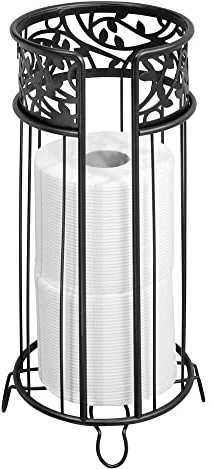 mDesign Dekorativer freistehender Toilettenpapierhalter Ständer mit Aufbewahrung für 3 Rollen Toilettenpapier – für Badezimmer/Puderzimmer – hält Mega-Rollen – langlebiger Metalldraht – Mattschwarz