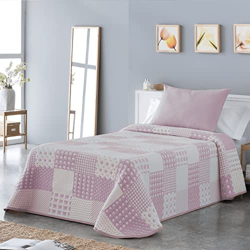 VIALMAN Leichte Tagesdecke Sofia 21, Baumwolle Polyester, Rosa, Cama 90: 180 x 270 cm