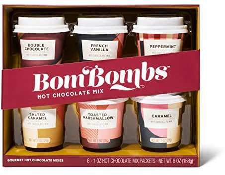 Thoughtfully Gourmet, Mini Coffret Cadeau Chocolat Chaud, Saveurs : Caramel, Guimauve grillée, Vanille Française, Caramel Salé, Double Chocolat et Chocolat au Lait, Lot de 6