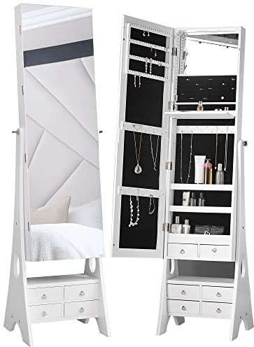 IceCreamLiving Nikita Armoire à bijoux sur pied avec miroir Blanc