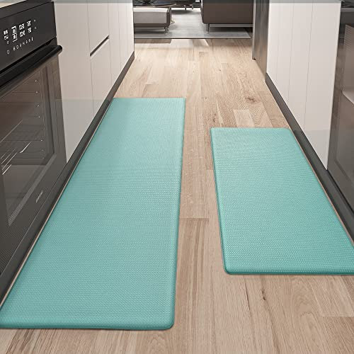 Color G Küchenläufer 2 Stück, küchenteppich waschbar rutschfest, Teppich küche mit Ölfest und Wasserdicht, Gummirücken Küchenmatte für Esszimmer, Küche, läufer Flur(44x75CM + 44x150CM, Grün)