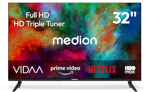 MEDION Televisore 80 cm (32 pollici) Full HD (Smart TV, VIDAA Store, Prime Video, Disney+, DAZN, HbbTV, PVR, HDR, triplo sintonizzatore, MD 832102)