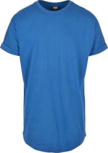 Urban Classics Herren T-Shirt Long Shaped Turnup Tee, lässiges T-Shirt für Männer, in langem Schnitt, sporty blue, XXL