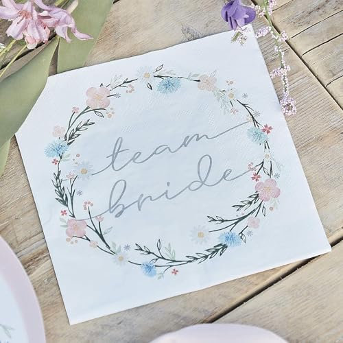 Servietten JGA TEAM BRIDE Boho Flower Blumen-Motiv rosa pastell Papier-Servietten Tisch-Deko Junggesellinnenabschied Junggesellen-Abschied JGA-Party Accessoires Hochzeits-Dekoration 16 Serveitten