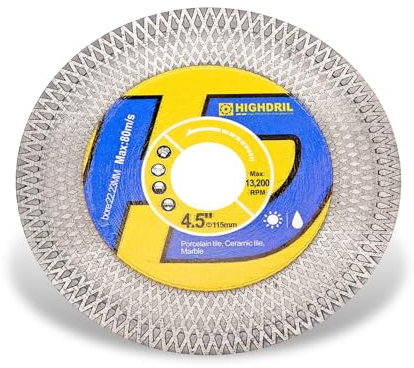 HIGHDRIL Disco diamantato per piastrelle, disco da taglio da 115 mm, per taglio a secco/bagnato e rettifica in porcellana, granito, marmo, ceramica, pietra artificiale