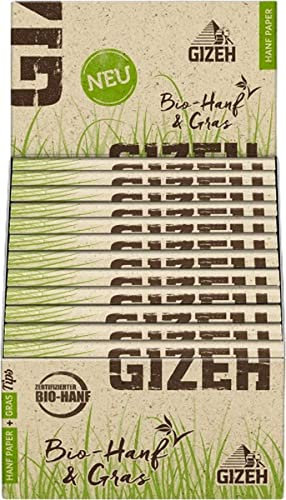 GIZEH Bio Hanf + Gras King Size Slim Papers + Tips, ungebleicht, 34 Blättchen + Tips pro Heftchen, 2 Boxen (48 Heftchen)