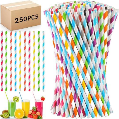 250-Pack Paper Straws Drinking Assorted Straws, Drinking Straws Biodegradable Party Straws for Restaurant-Juice-Coffee-Cold Drinks, Straws Drinking Paper Durable