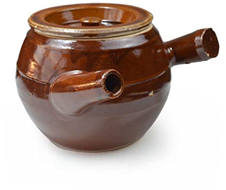 Casseruola in terracotta resistente al calore, realizzata a mano, con coperchio, beccuccio per zuppa, 1,7 l, colore: marrone crema