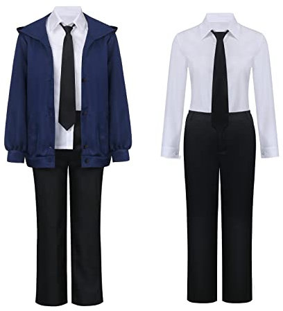 NOFONDA Chainsaw Man Makima Reze Power Cosplay Costume Outfit Uniform Women Girls Anime Halloween Shirt Pants Jacket Suit (X-Large, Power Suit Blue)