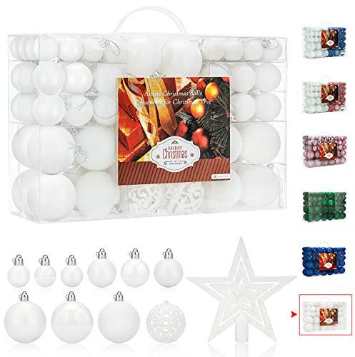 Aitsite 101PCS Palle di Natale 2CM/ 4CM/ 6CM Plastica Palle e Palline per L'Albero Impostare Ornamento Dell'Albero per la Decorazione dell'albero di Natale(Bianco)