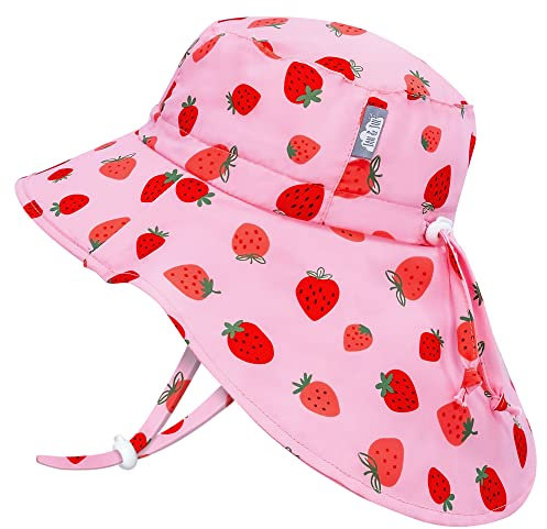 Jan & Jul Schnell Trocknender Baby Sonnenhut für Mädchen mit UV-Schutz UPF 50+ (S: 0-6 Monate, Rosa Erdbeere)