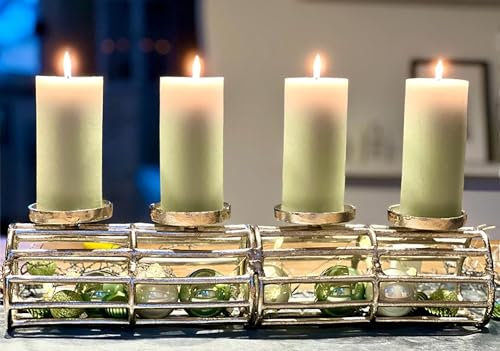 Brandsseller Adventskranz | Länge 51 cm Höhe 13 cm | Weihnachtskranz | Kerzenhalter | Deko Adventsgesteck | Aluminium | Silber