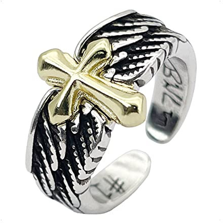 KONFEN Ring Verstellbar Silber Herren, Fidget Ring Offen Engel Federring Men Zeigefinger Verstellbare, Feder Ringe Fußringe Zweifingerring Vintage Retro Modeschmuck für Männer Herr Man