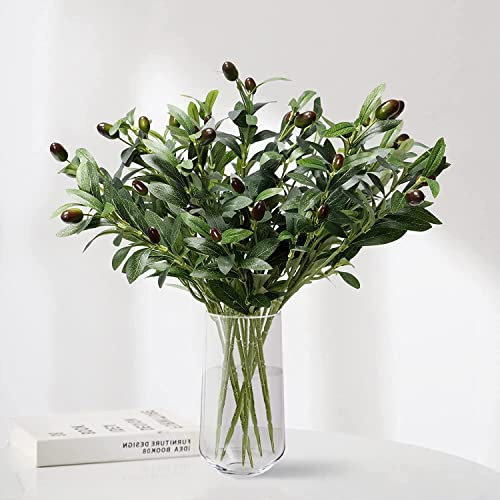 LOMOHOO 6 Pack Olivenzweige Künstliche Pflanzen Olivenzweige Stämme Künstliche Pflanzen Grüne Blätter Früchte Zweig Blätter für Vase Blumensträuße Hochzeit Blumenarrangement