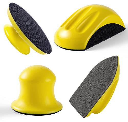 MIDO Professional Abrasive Sanding Block 3 Pcs Hook and Loop Sanding Block and 1 Pcs Mouse Sander 1 Pack Round and Mouse Sanding Block Set for Woodworking Furniture Making Arts Crafts