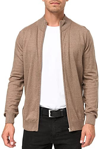 Indicode Herren Lau Strickjacke mit Stehkragen aus 80% Baumwolle | Cardigan für Männer Beige Mix, XL