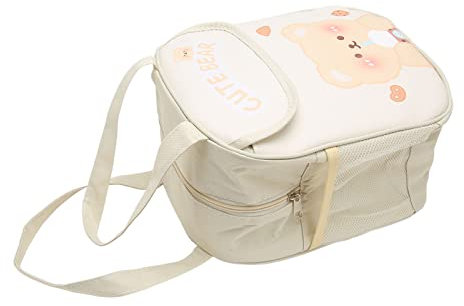 Kawaii-Lunchbox, Aluminiumfolie, Warm Halten, Oxford-Stoff, PU, große Kapazität, Isolierte Lunch-Tasche für Mädchen für die Schule (Beige Milchtee Bär)