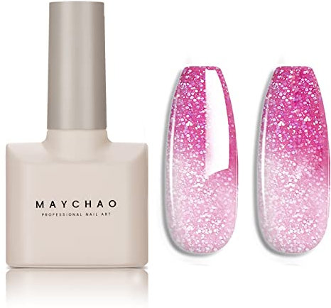 MAYCHAO Color Changing Gel Nail Polish Cherry Pink to Rosette Temperature Change Gel Polish Soak Off Nail Lamp Nail Art Manicure Salon DIY at Home