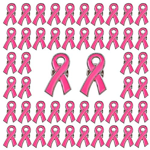 WANDIC Octobre Rose Lot de 50 Octobre Broche de Ruban de Cancer du Sein Broches en Forme de Ruban Rose Bijoux en émail pour activités de santé du Sein, décoration