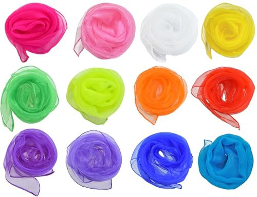 Willingood Tücher [12 Pack] Jongliertücher für Sensorisches Werkzeug, Tanzen, Jonglieren, 60 x 60cm