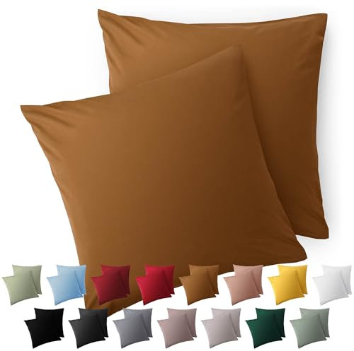 Blumtal Kissenbezug 80 x 80, 2 Stück - Oeko-TEX zert. Kissenbezüge 100% Mikrofaser in extra weich & waschmaschinenfest - Bezug Kissen 80x80 Braun