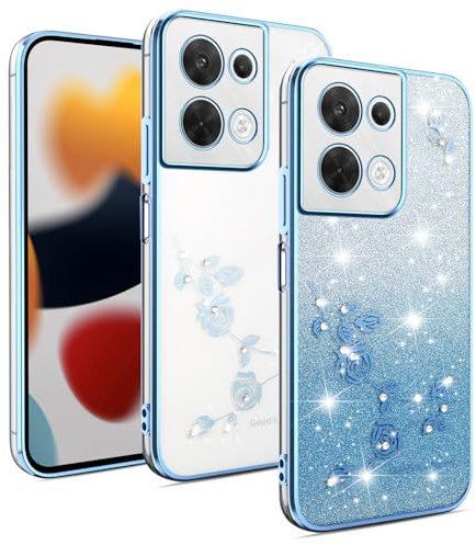 XINYEXIN Cover Glitter per Oppo Reno 8 5G / Reno8 5G, Custodia Bling Brilla Ultrasottile Trasparente Antiurto, Carino Scintillante con Donne e Ragazze - Blu