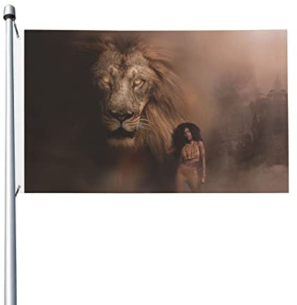 Dekorationen Banner, afrikanische Frauen mit Löwe Tier Flagge 1,5 m x 0,9 m, doppelseitige Flagge, geeignet für drinnen und draußen