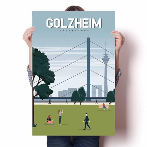 LIULAG Kunstdrucke 60x90cm Ungerahmt Düsseldorf Golzheim Vintage Reiseplakat Badezimmer Wanddekoration Kunstdruck Haus Leinwandbilder