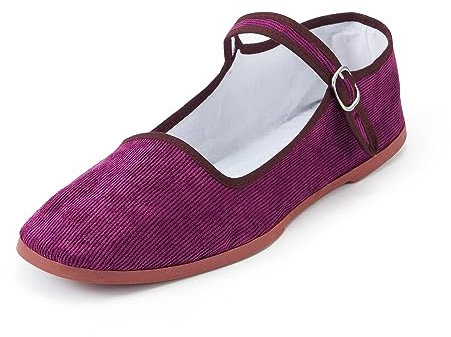 amtax Klassische chinesische flache Damenschuhe, lässige China-Puppenschuhe, Baumwolle, Mary Janes, chinesische Tai Chi-Schuhe (violetter Samt, UK-Schuhgrößensystem, Erwachsene, Damen, Zahlen, Größe M