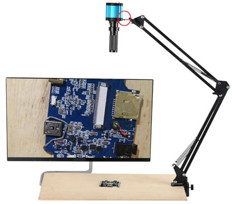 gernie Mikroskop-Gelenkarmständer, 360° Drehbar, HDMI-USB-Kameraobjektivhalter mit 50-mm-Objektivbefestigungsring und Klemme, Aluminium, Blau, Zusammenklappbarer Elektronischer Lötreparaturständer