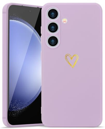 Wirvyuer Kompatibel mit Samsung Galaxy S23 FE Hülle Mädchen Handyhülle Gold Liebesherz Weich Silikon Case Süßes Gold Love Slim Stoßfest Schutzhülle für Samsung S23 FE Lila