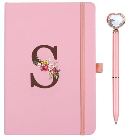 Personalisiertes A5 Notizbuch mit Initialen, PU Leder Journal mit Stift, Tagebuch für Erwachsene Schule Freundin Schwestern Mädchen Teenager Frauen Geburtstag Abschluss Geschenk Muttertagsgeschenk(S)
