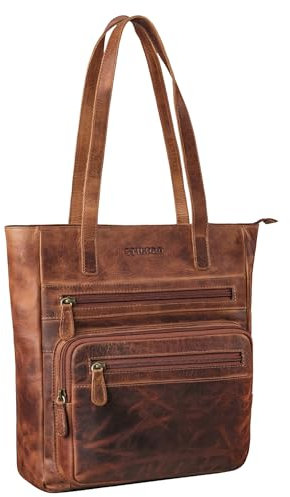 STILORD 'Jolene' Vintage Shopper Damen Leder Handtasche Groß Umhängetasche Echt-Leder Schultertasche Retro Leder-Tasche mit vielen Fächern, Farbe:prestige - braun