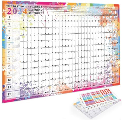 KSJEHW XXL Wandkalender 2024 groß - Jahresplaner 2024 quer als Kalender für die Wand - Jahreskalender für 14 Monate mit Ferienübersicht - Kalender gefalzt für das Büro(52x74cm)