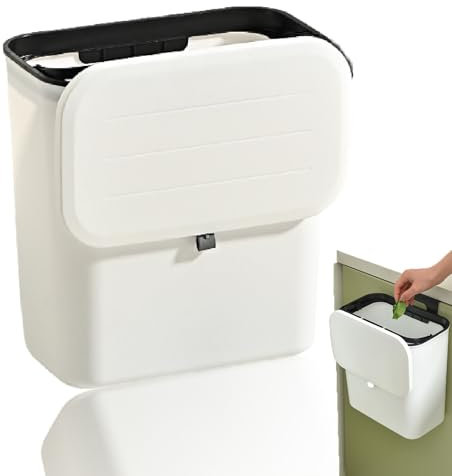 Cohentbliss Poubelle de 9L avec couvercle Poubelle Camping Car Suspendu Poubelle à Compost pour Cuisine pour Cuisine, Porte, Salle de Bain, Chambre, Salon